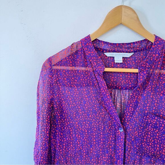 Diane Von Furstenberg Purple Pink Pattern Silk Button Down Blouse - Picture 10 of 10